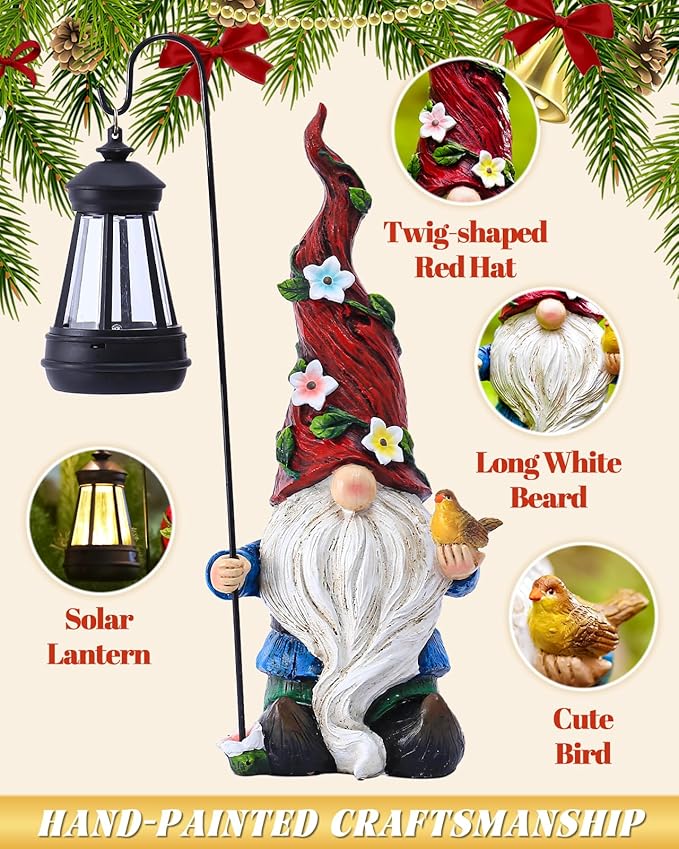 Christmas Gnomes Outdoor Statue with Solar Lights,Solar Garden Gnomes Decorations for Yard Patio Outside Gnome Garden Decor, Gnomes Gifts for Women Mom