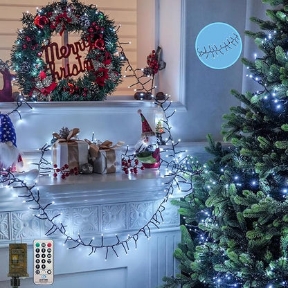 50FT 1000 LED Cluster Christmas Lights, Christmas Tree Lights Outdoor Indoor with 8 Modes & Timer & Remote, Firecrackers String Lights Waterproof for Garland Party Xmas Decorations, Cool White