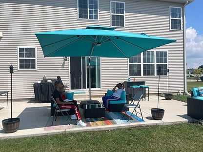 PURPLE LEAF 11 Feet Double Top Deluxe Square Outside Umbrella for Patio Offset Hanging Umbrella, Turquoise Blue