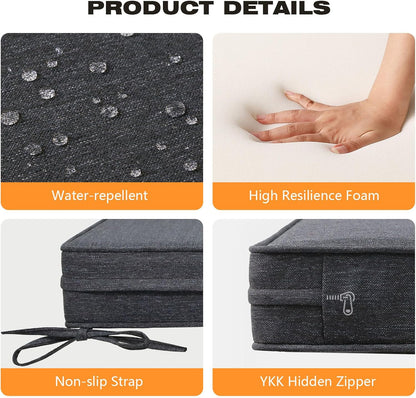 Square Corner Seat Cushions, 19" x 19" x 3", Set of 4, Indoor Outdoor Water Repellent Universal Chair Pads with Ties for Patio Furniture, Garden Deck Dining Chairs, Charcoal