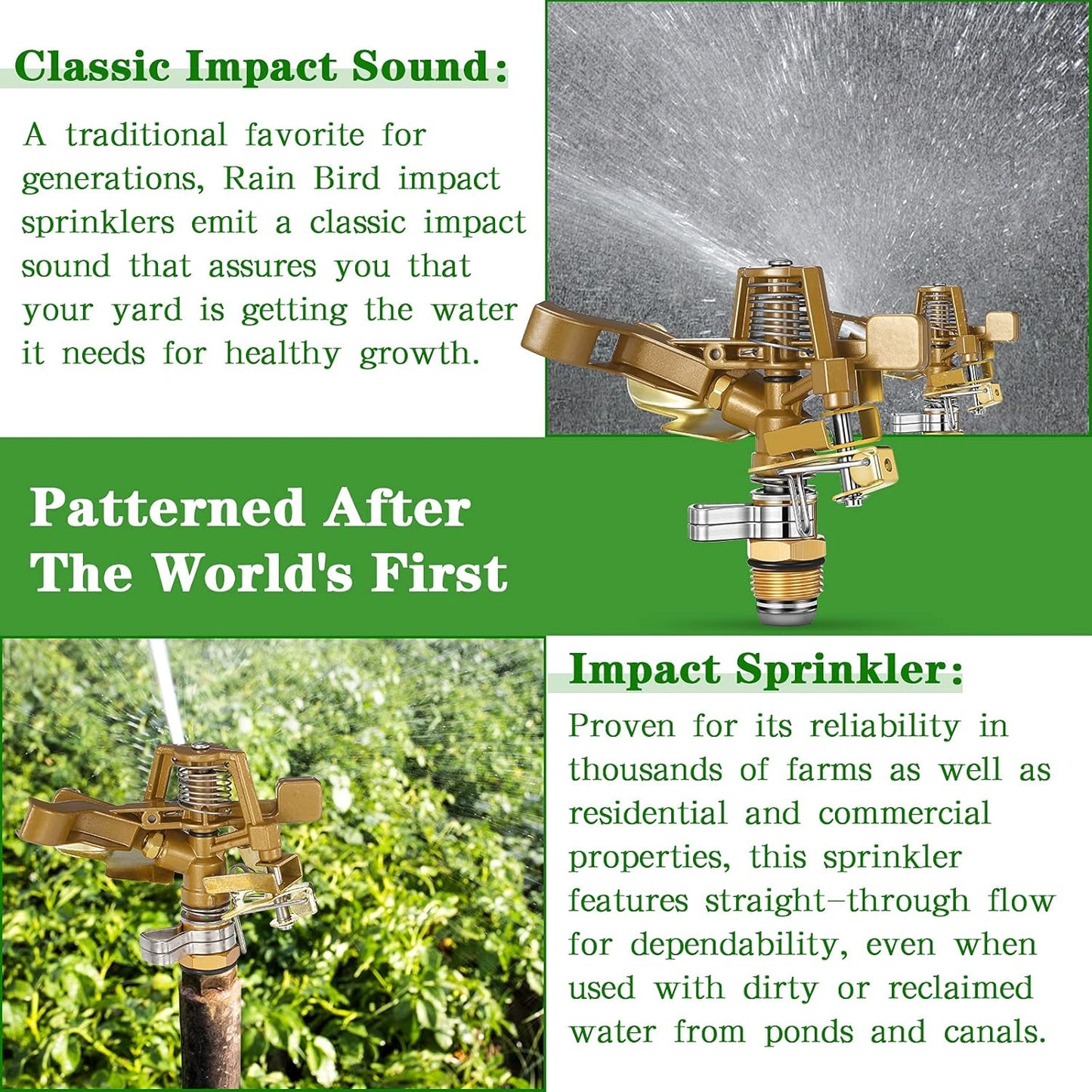 Ferraycle 2 Pieces 1/2 Inch Brass Impact Sprinkler Head with Nozzles Heavy Duty Adjustable 0-360 Degrees Impulse Sprinkler Head Lawn Watering for Yard Irrigation