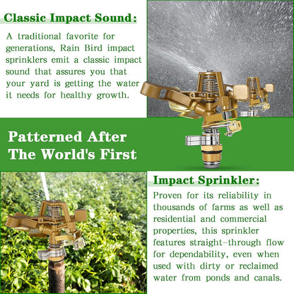 Ferraycle 2 Pieces 1/2 Inch Brass Impact Sprinkler Head with Nozzles Heavy Duty Adjustable 0-360 Degrees Impulse Sprinkler Head Lawn Watering for Yard Irrigation