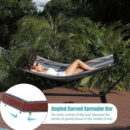 TegerDeger 12FT 2 Person Hammock Large Hammock Quick Dry 450LB Capacity with V Shaped Hardwood Spreader Bar & Nylon Rope for Outside, Patio, Garden, Backyard, Beach, Poolside - Brown Stripes
