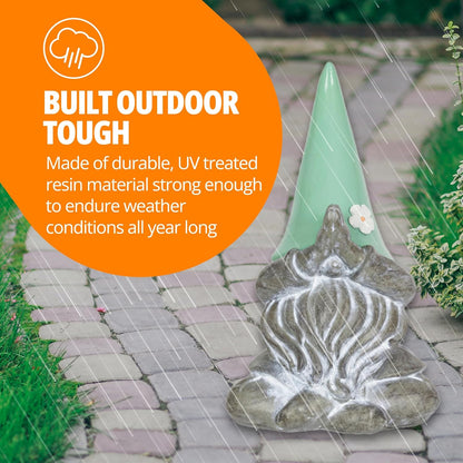 Exhart Garden Sculpture, Meditating Yoga Solar Garden Gnome Statue, LED Flower Hat, Outdoor Garden Decoration, 7 x 11.5 Inch, Mint