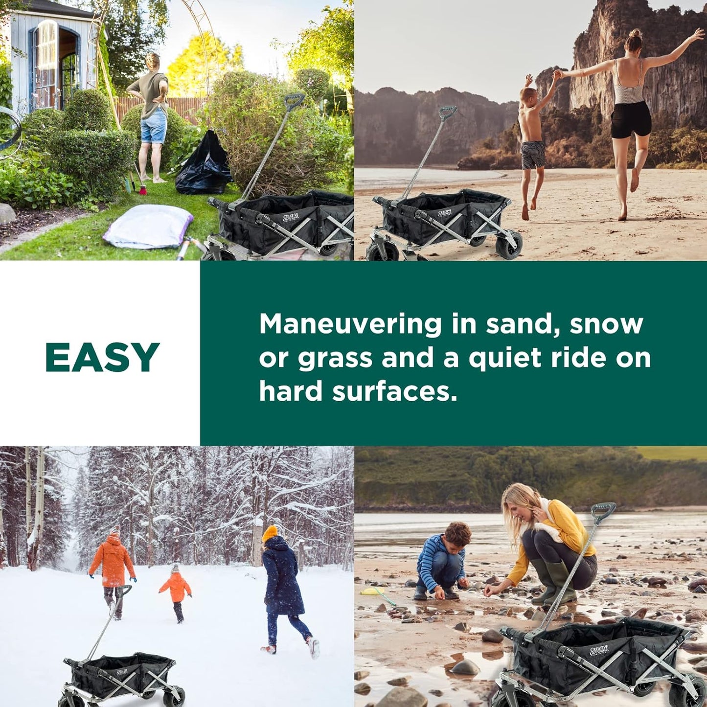 Creative Outdoor Push Pull Stroller Wagon, Beach Hauler XXL with Canopy, Collapsible and Portable Heavy Duty Folding Cart, Supports up to 200lbs Weight Capacity, Giant 10" Wheels