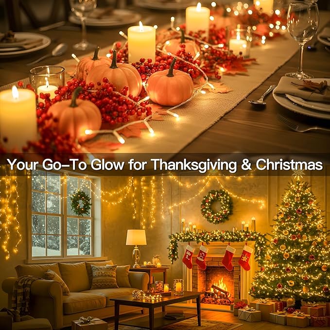 suddus Indoor Christmas Lights with Remote, Warm White String Lights Plug in with Timer, 33ft 100 LED Twinkle Fairy Lights for Bedroom Xmas Tree Wreath Garden Party Outdoor Thanksgiving Decorations