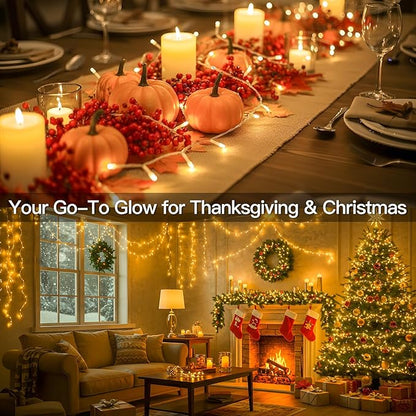 suddus Indoor Christmas Lights with Remote, Warm White String Lights Plug in with Timer, 33ft 100 LED Twinkle Fairy Lights for Bedroom Xmas Tree Wreath Garden Party Outdoor Thanksgiving Decorations