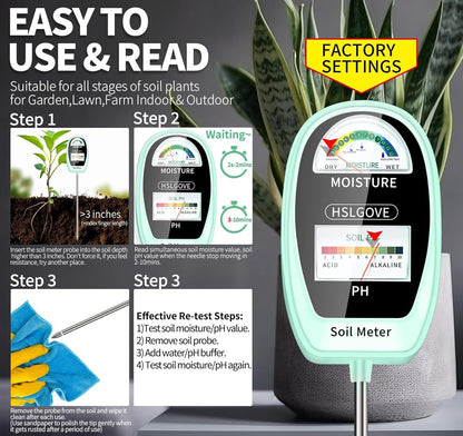 HSLGOVE Soil Test Kit, 2-in-1 Soil Moisture Meter/Soil PH Meter, Dual Screen Soil Tester, Soil Moisture Meter for Plants Watering/Gardening for Lawn,Farm Indoor&Outdoor Use-Greennew