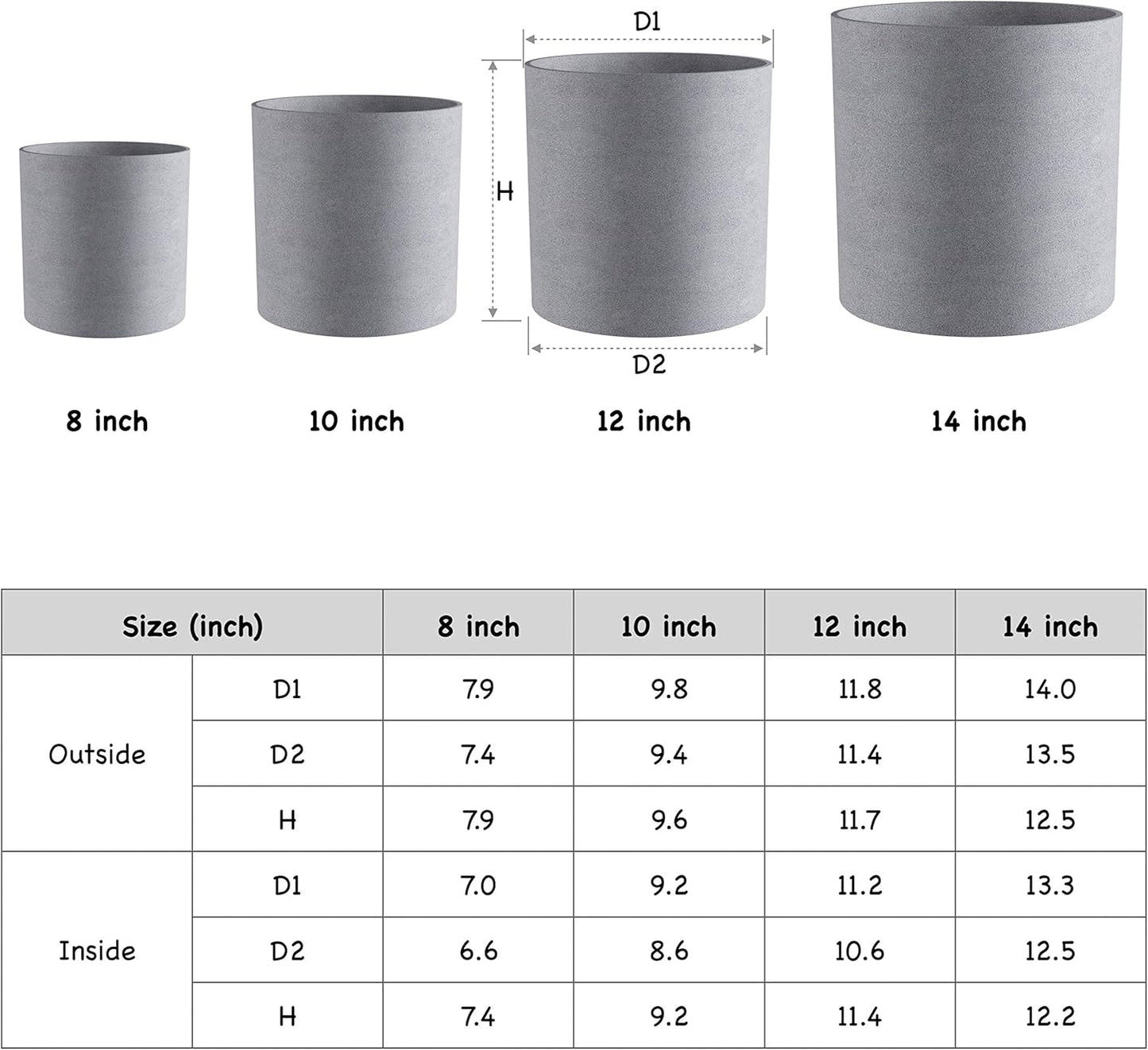 FaithLand Plant Pot 12 inch - Perfectly Fits Mid-Century Modern Plant Stand - Drainage Plug - Gray Planter Pot