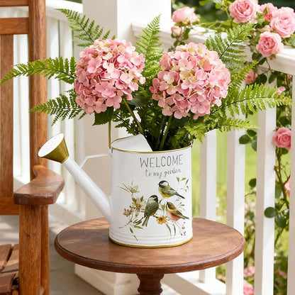 Vintage Decorative Metal Watering Can - Welcome to My Garden with Charming Bird & Floral Design, Rustic Farmhouse Watering Pot Planter for Indoor/Outdoor Plant Care