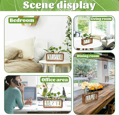 Glass Plant Propagation Station with 5 Test Tubes Planter Vase with Wooden Stand Birthday Gifts for Women Mom Plant Lovers