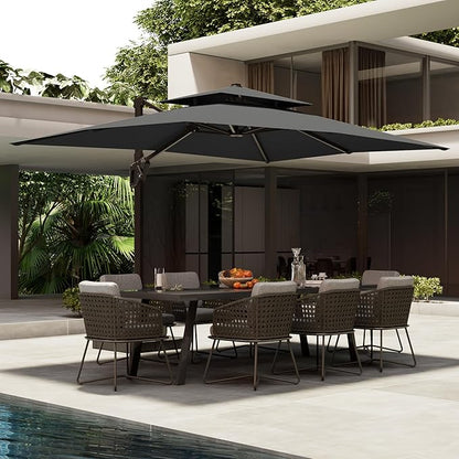 10' X 13' Patio Umbrella with Base Included Outdoor Large Rectangle Offset Cantilever Umbrellas Double Top Heavy Duty Windproof with 360-degree Rotation for Pool Garden Deck