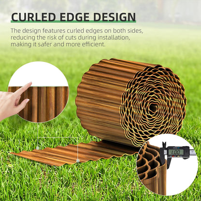 Corrugated Metal Garden Edging, 5''×25Ft Steel Landscape Edging Border, Flower Bed Edging Borders, Metal Lawn Edging for Landscaping, Garden, Pathway, Lawn, Flower Bed, Garden Fence (Rusty)