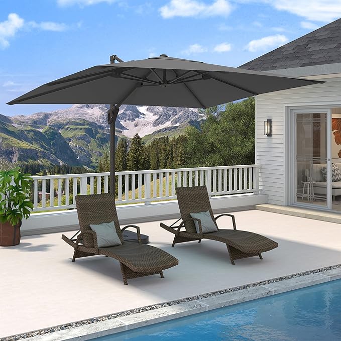 9' X 12' Cantilever Patio Umbrella 360°Rotation Rectangular Outdoor Large Offset Umbrellas Heavy Duty Windproof for Garden Deck Pool Backyard, Grey