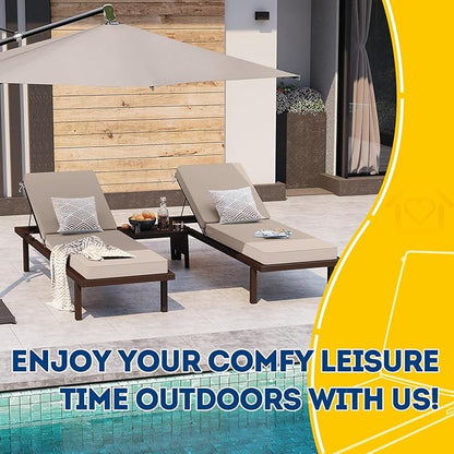 AAAAAcessories Outdoor Chaise Lounge Cushions, Waterproof, Fade-Resistant Patio Furniture Replacement Cushions, 74" x 23" x 3", Set of 2, Khaki Beige