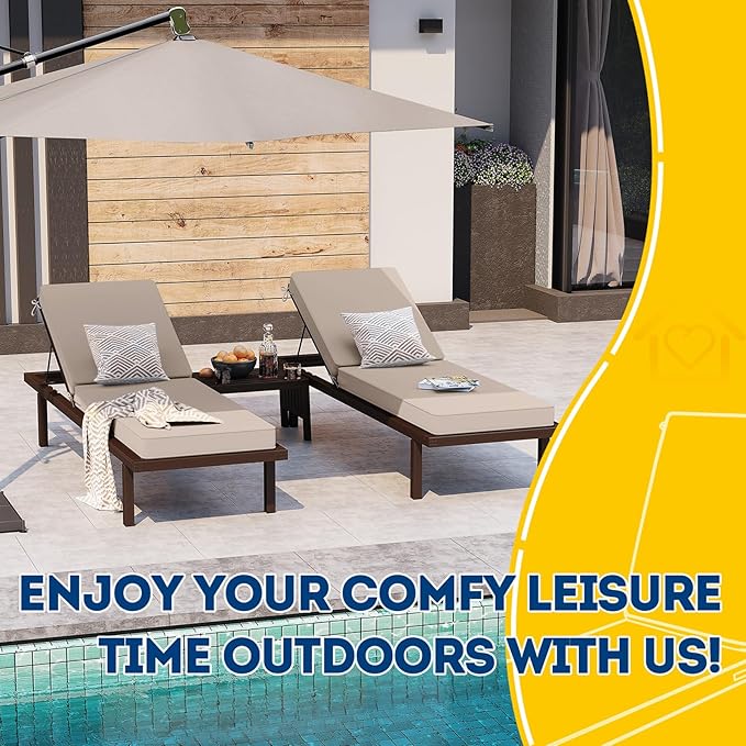 AAAAAcessories Outdoor Chaise Lounge Cushions, Waterproof, Fade-Resistant Patio Furniture Replacement Cushions, 80" x 26" x 3", Set of 2, Khaki Beige