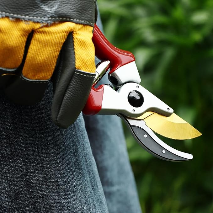 RESTMO 8.6" Professional Pruning Shears, Premium Titanium SKS5 Steel Blade, Forged Aluminum Handles for Durability & Long-Lasting Sharpness, Bypass Pruners for Gardening, Clippers & Scissor Tool