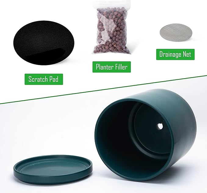 D'vine Dev Set of 2 Plants Pots, 8 Inch Ceramic Planter Pot for Plants with Drainage Hole and Saucer, Teal, 94-V-D-9