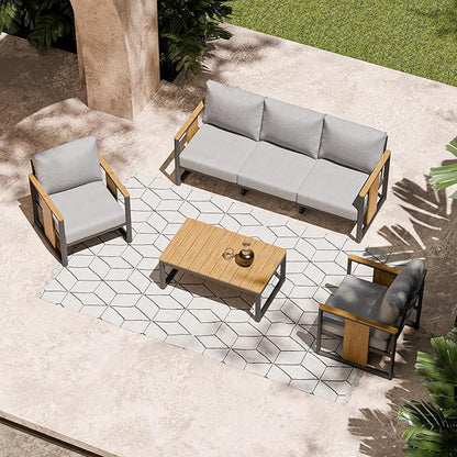 ZANDOR Aluminum Outdoor Patio Furniture Set,4-Piece Sectional Sofa with Coffee Table,Washable Thick Cushions,Modern Patio Conversation Set for Backyard,Garden,Porch,Balcony,Deck,Gray
