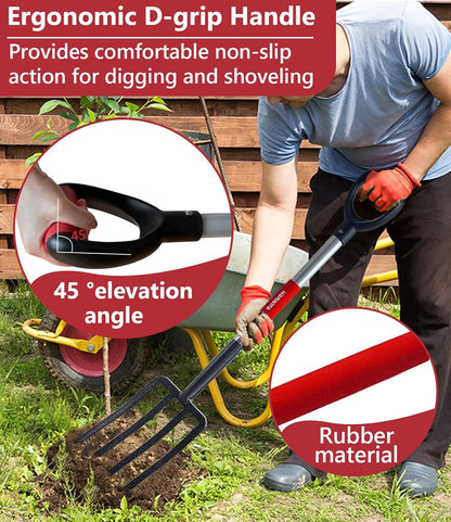 Garden Digging Forks with Premium 4-Tine Forged Steel Digging Fork D-Grip Handles 41" Sturdy Metal D-Handle Virtually Unbreakable Gardening Tool 2 Pcs