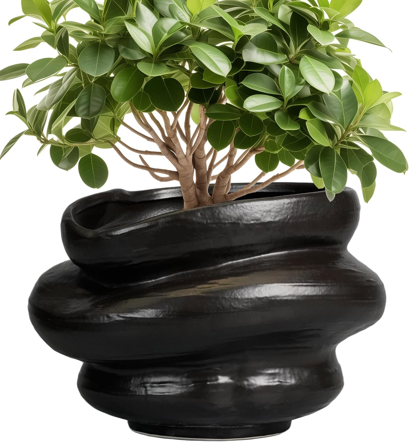 Ceramic Pots for Plants 11 Inch - Bonsai Flower Pots for Indoor Plants with Drainage Hole, Decorative Outdoor Pot for Plant, Gift for Men Women, Black
