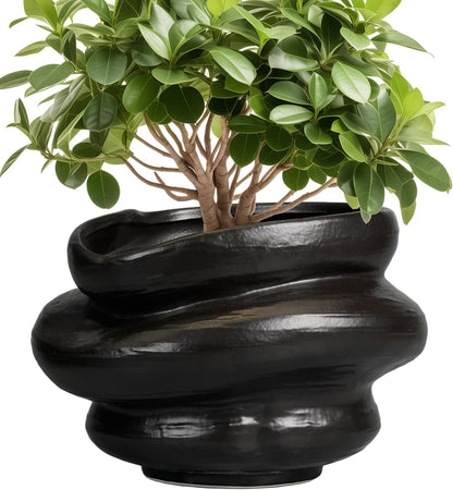 Ceramic Pots for Plants 11 Inch - Bonsai Flower Pots for Indoor Plants with Drainage Hole, Decorative Outdoor Pot for Plant, Gift for Men Women, Black