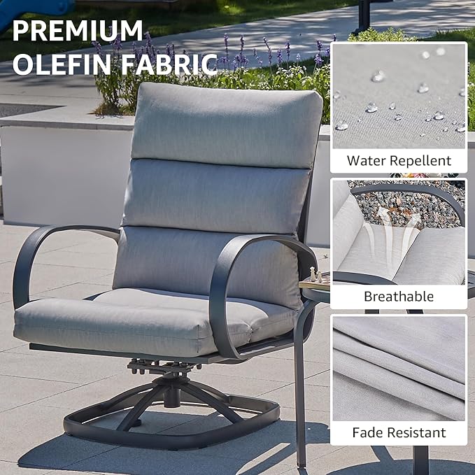 NATURAL EXPRESSIONS Patio Bistro Set, 3 Piece Outdoor Swivel Glider Rocking Chairs, Conversation Furniture with 2 Highback Rockers, 1 Table and 5" Cushion for Backyard,Porch,Yard,350lb. (Grey)