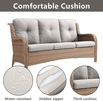 Rilyson Outdoor Patio Wicker Furniture Set - 5 Piece Rattan Patio Conversation Sectional Sofa Set with 1 Couch,2 Armchairs,2 Ottomans for Porch Deck Garden(Yellow/Beige)