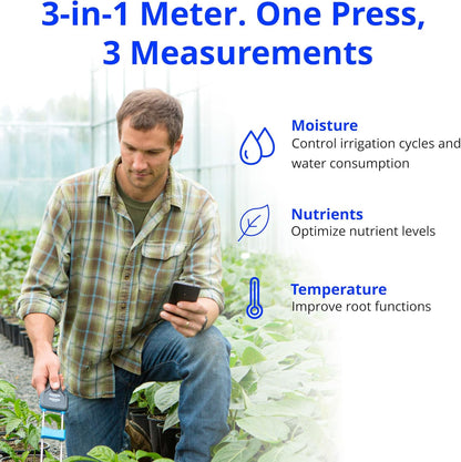 Bluelab Pulse Meter - Handheld Digital Soil Meter Measures Nutrients (TDS), Moisture & Temperature directly from the Root Zone - Grow Healthier Plants with Fast, Accurate Measurements
