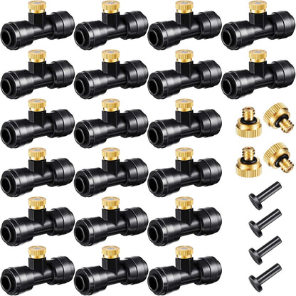 Misting Nozzles Kit Include Water Misting Tees Thread 1/4 Inch and Brass Orifice Nozzle with Black Plug for Outdoor Spray Cooling System(48 Pieces)