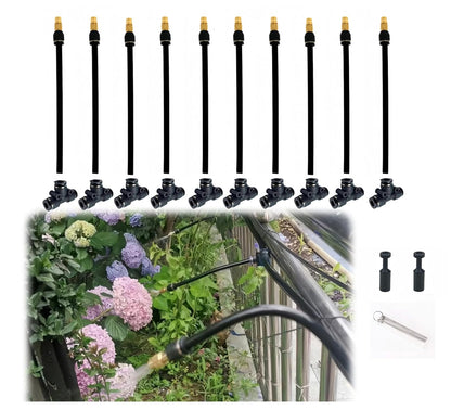 10pk Brass Misting Nozzles Tee 8 inch 360 Degree Adjustable Copper Sprayer, Compatible with1/4 trubing Hose Watering Plant Drip Irrigation Pneumatic Fittings Connection for Watering Garden(10pk)