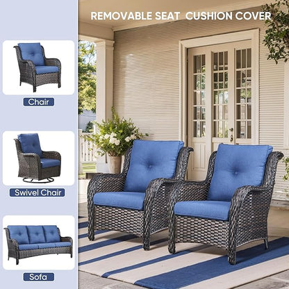 Outdoor Chair Cushions for Patio Furniture - 1 Pack Outside High Back Thick Water-Resistant Cushion 22x24 with Zipper Cover for Wicker Glider Rocking Chairs Loveseat Couch – Blue/Buckle