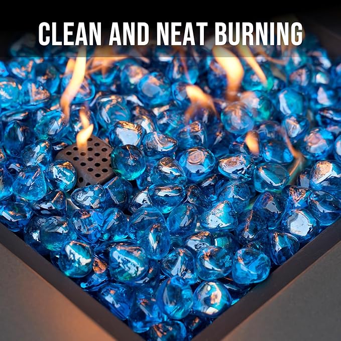 Skyflame 10-Pound Fire Glass Diamonds for Fire Pit Fireplace Landscaping, 1/2 Inch Reflective Glass Fire-Diamonds, Caribbean Blue