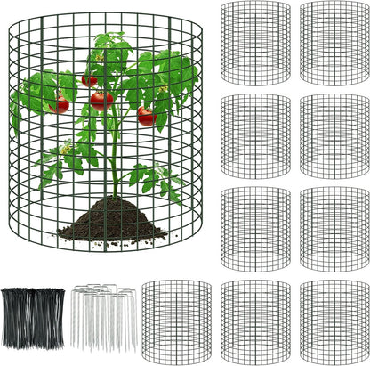 10 Packs 12" x 12" Wire Plant Protectors Wire Plant Cages Metal Mesh Plant Cage Chicken Wire Cloche with Ground Stakes and Nylon Ties Protect Plants,Garden,Shrubs and Vegetables from Animals-30 PCS