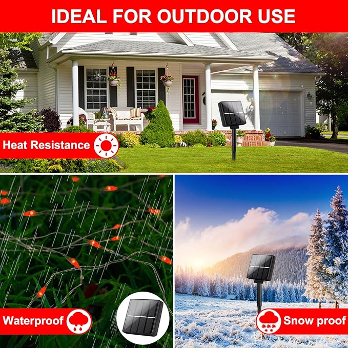 Brightever Outdoor Solar String Lights Waterproof, 2-Pack Total 80FT 200LED Solar Fairy Lights for Outside with 8 Lighting Modes, Solar Twinkle Lights for Yard, Christmas, Party (Red)