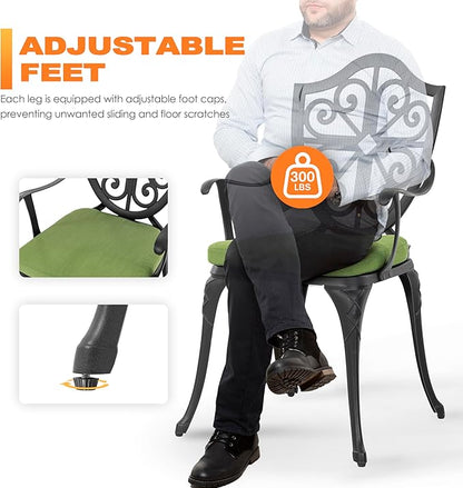 NUU GARDEN Outdoor 3 Piece Bistro Set with Cushions Round 24 Inch Cast Aluminum Table with 2.17 Inch Umbrella Hole and 2 Cast Aluminum Bistro Chairs for Patio Garden Backyard and Balcony Black