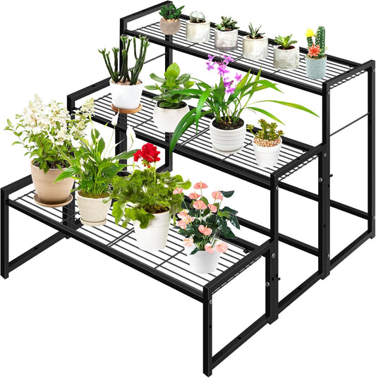 3 Tier Metal Plant Stand Indoor Outdoor, Ladder Flower Pot Holder Plant Stands, Stackable Heavy Duty Tall Plant Shelf Flower Pot Holder for Garden, Display Rack