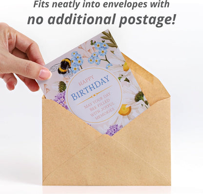 Happy Birthday Bee Forget Me Not Seed Packets - Set of 25 - Thank You Gifts - Wildflower Seeds for Planting - Floral Gifts - Thank You Card - Wild Flowers Bulk