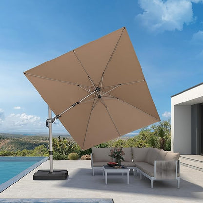 PURPLE LEAF 9' X 12' Left-right Tilting Patio Umbrella Outdoor Swivel Cantilever Umbrella Aluminum Offset Umbrella with Champagne Frame and 360-degree Rotation for Garden Deck Pool, Taupe