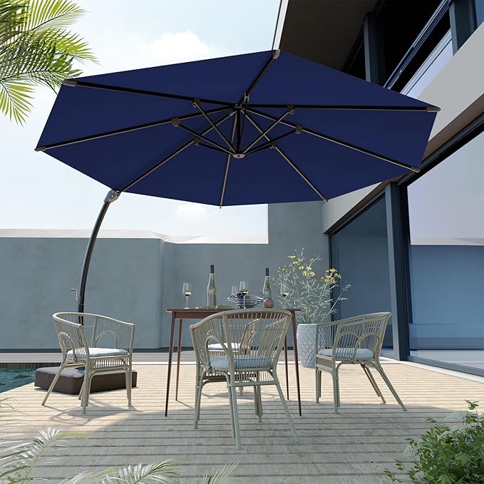 Outdoor Patio Umbrella with Sand Bag Included, 11 FT Deluxe Curvy Cantilever Umbrella Offset Hanging Umbrella with 360° Rotation for Market, Pool, Garden, Backyard, Deck