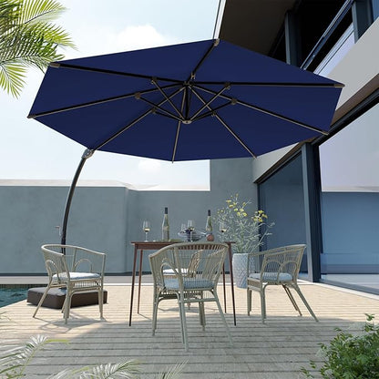 Outdoor Patio Umbrella with Sand Bag Included, 11 FT Deluxe Curvy Cantilever Umbrella Offset Hanging Umbrella with 360° Rotation for Market, Pool, Garden, Backyard, Deck