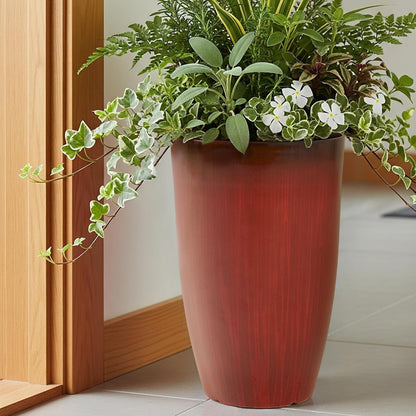 Worth Garden 20" H. Plastic Planters - Set of 2 Gradient Red Glossy Smooth Finish - Tall Plant Pots Drain Hole for Indoor Outdoor Use - Decorative Lightweight Flower Pots for Front Porch, Patio, Deck