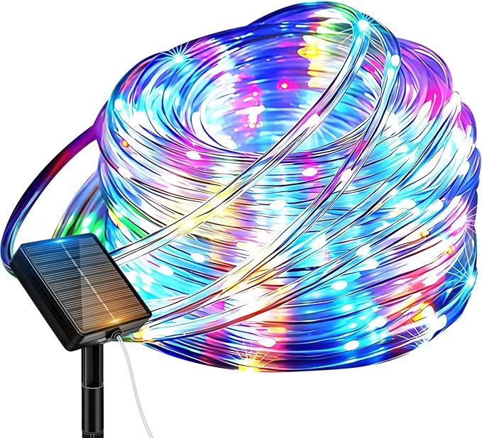 btfarm Solar Rope Lights Outdoor, 120LED 46FT Solar String Lights Outside Waterproof, 8 Lighting Modes Tree Tube Fairy Light Solar Powered for Garden Christmas Yard Party Decorations, Multicolor
