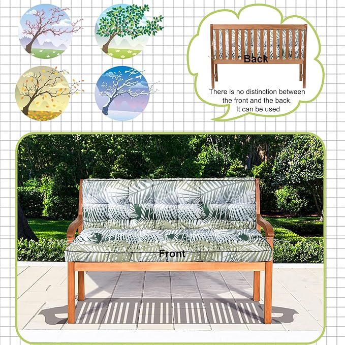 Swing Replacement Cushions with Backrest, 2 or 3 Seater Waterproof Non-Slip Overstuffed Swing Pad, Indoor/Outdoor Bench Cushion for Porch Chair Swing Garden Furniture (Flower color2, 40 * 63 in)