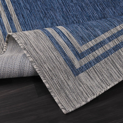 Bordered Outdoor Rug 6x9 Washable Outside Carpet for Indoor Patio Porch Waterproof Easy Cleaning Non Shedding Area Rugs Navy 6 x 9