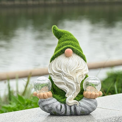 TERESA'S COLLECTIONS Garden Gnomes Decorations for Yard with Solar Lights, Fathers Gifts, Resin Flocked Zen Garden Decor for Outdoor Porch Patio Decor, Yoga Gnome Gifts for Women and Men, 6"