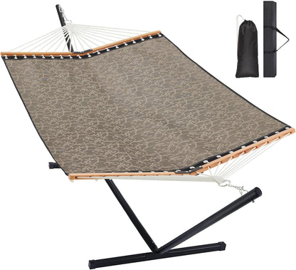 Two Person Hammock with Stand Heavy Duty, Outdoor Patio Hammock with Portable Steel Stand, Large Double Hammocks with Quick Dry Textilene Fabric,480lbs Capacity.(Mocha)