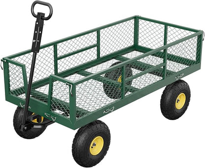 GarveeLife 900 LBS Garden Cart on Wheels with Adjustable Handles, Heavy Duty Steel Garden Wagon with Removable Mesh Sides to Convert into Flatbed, Wagon Cart for Lawn Farm Yard