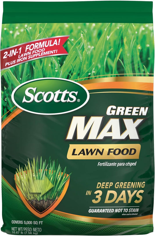 Scotts Green Max Lawn Food, Lawn Fertilizer Plus Iron Supplement for Greener Grass in 3 Days, 5,000 sq. ft., 16.67 lbs.