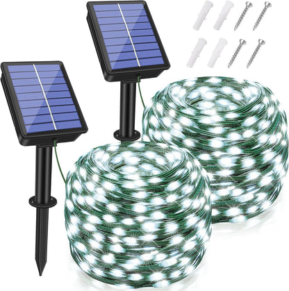 2 Pack Solar String Lights Total 240LED 80FT, IP67 Waterproof Solar Lights for Outside with 8 Modes, Upgraded Solar Panel Fairy Lights for Garden Party Wedding Decorations (Cool White) …